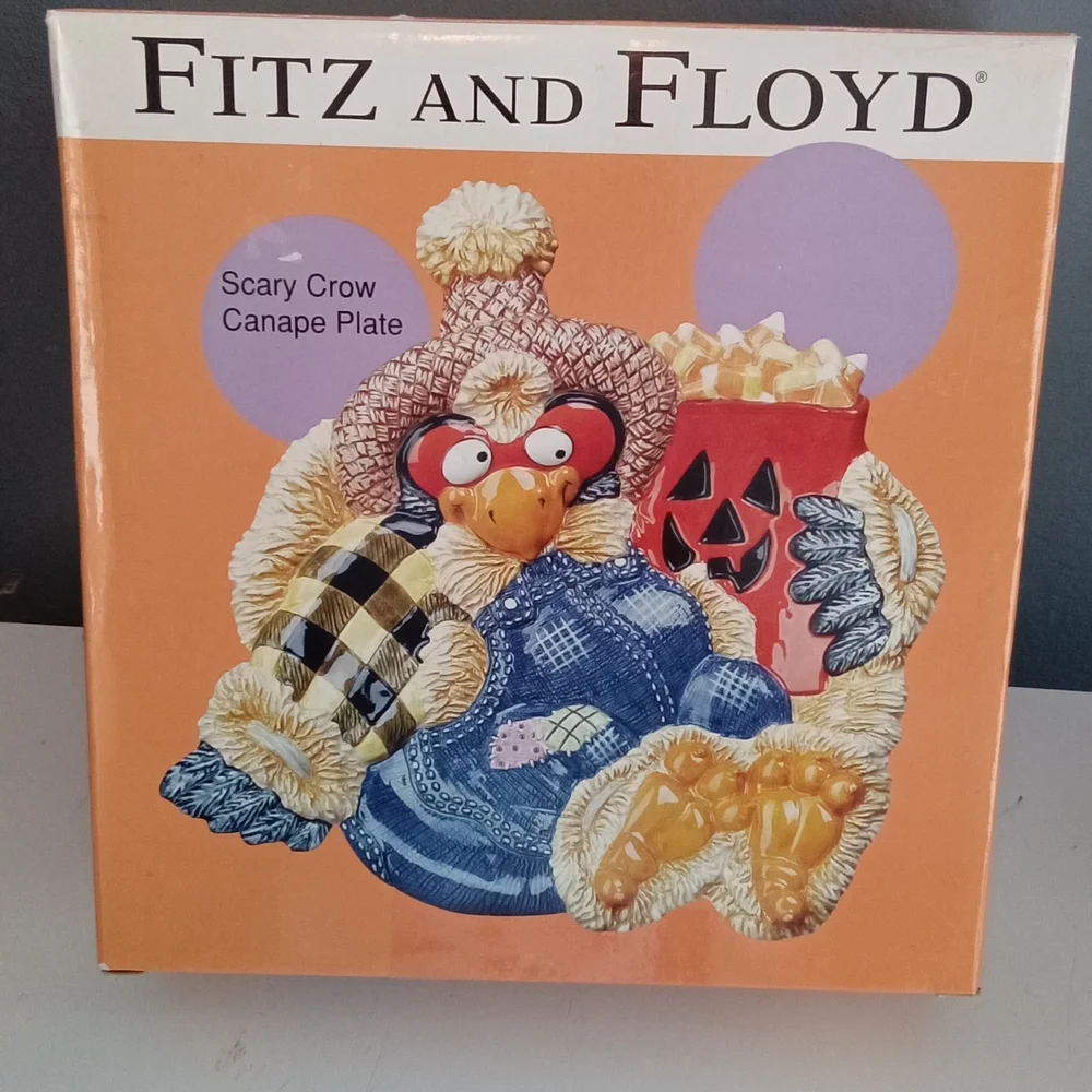 Fitz and Floyd Scary Crow Canape‎ Plate Halloween Autumn Ceramic Serving Dish